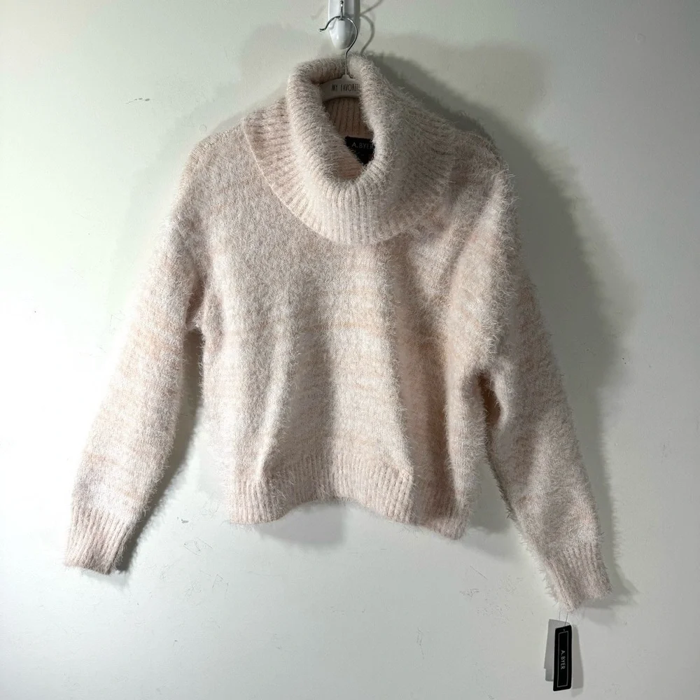 A. Byer Peach Eyelash Fringe Cowl Neck Sweater NWT
